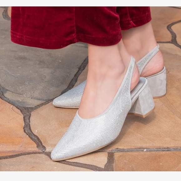amazon kitty pumps pointed sling back silver rhinestones - Picture 1 of 9